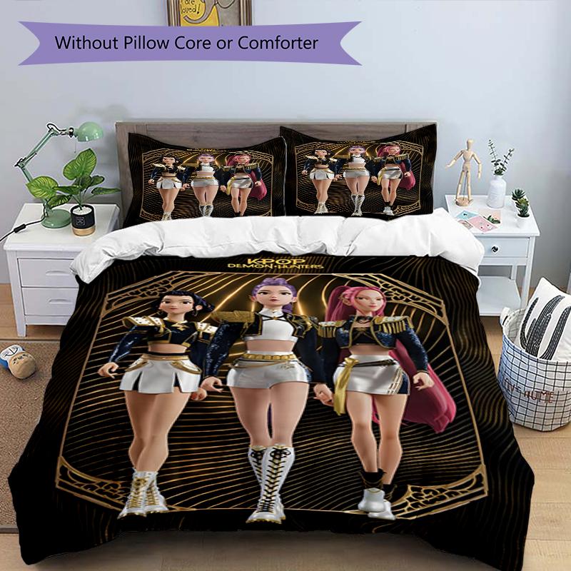 3-teiliges Bettbezug-Set (1 * Bettbezug + 2 * Kissenbezug, ohne Kern),KPop Dämonenjäger Druck Bettwäsche-Set, Schlafzimmer-Dekoration, Ganzjahres, Geburtstagsgeschenk