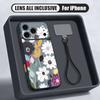 White Flower Pattern Hand Strap Case For iPhone 17 Pro Max iPhone 16 15 14 13 Pro Max Magnetic For Magsafe Hybrid TPU+PC Matte Cover