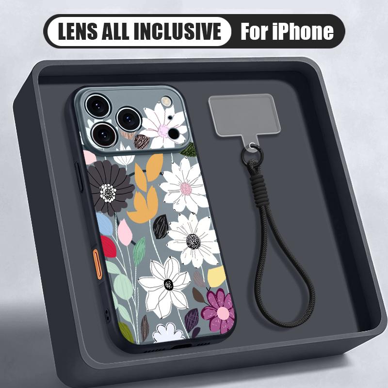 White Flower Pattern Hand Strap Case For iPhone 17 Pro Max iPhone 16 15 14 13 Pro Max Magnetic For Magsafe Hybrid TPU+PC Matte Cover