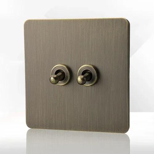 Retro Eu Metal Panel Wall Toggle Light Switch Socket,Bronzed Antique Stainless Steel German 16A Socket with USB Phone Charging