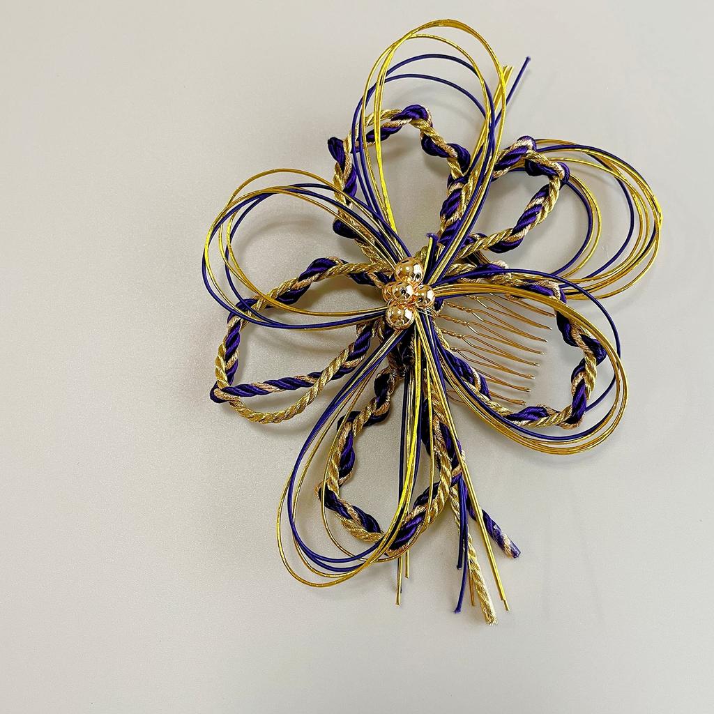 Mizuhiki Hair Ornament, Purple Gold, Ball Kanzashi, Kumihimo, Japanese Traditional Clothing, Coming-of-Age Ceremony, Wedding, Graduation, Headpiece,