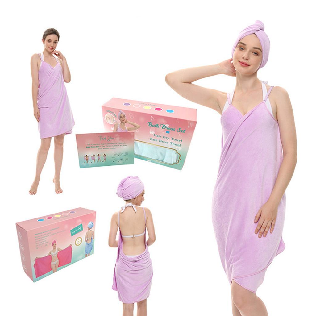 Wearable Bath Towel Ultra Absorbent Microfiber Hair Drying Cap and Camisole Towel Set for All Ages