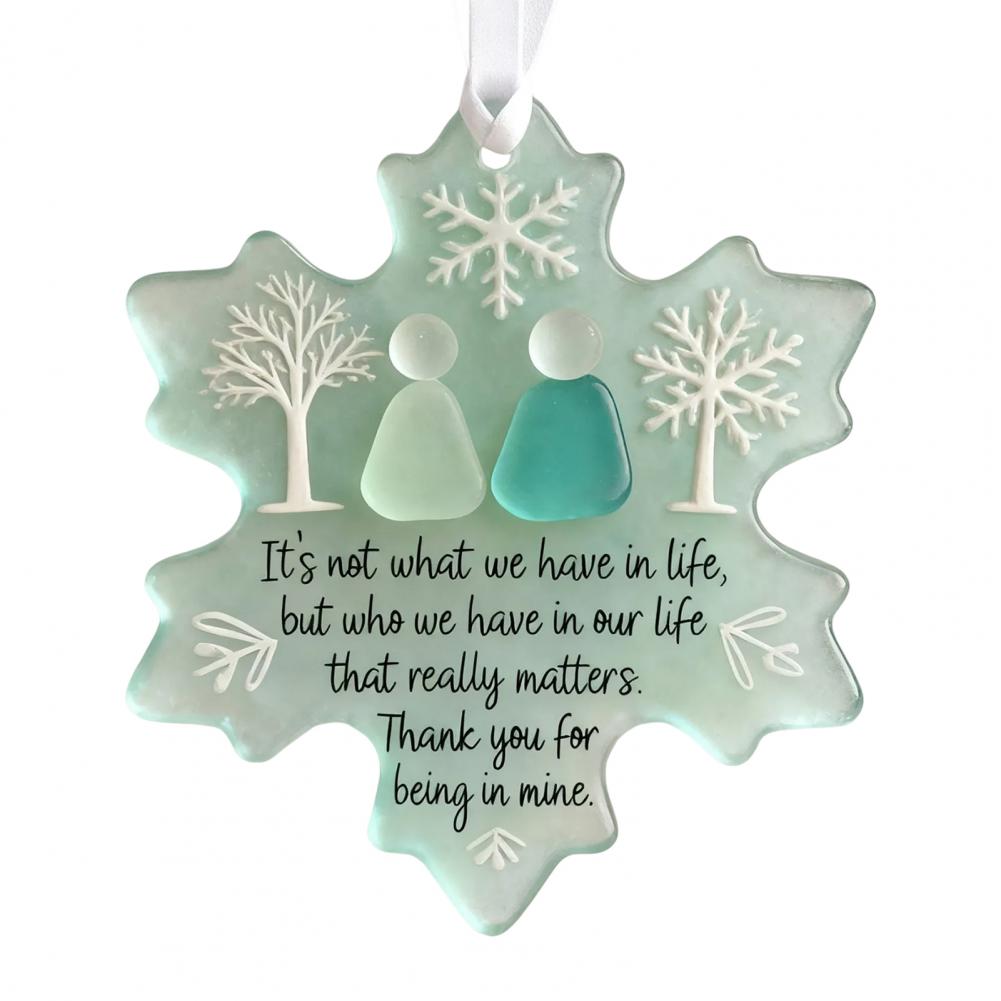 Handmade Sea Glass Snowflake Ornament – Friendship Keepsake, Coastal Christmas Tree Decor for Best Friends, Winter Gift