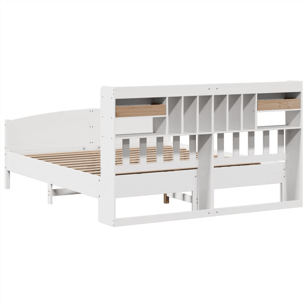 Solid Wood Bed with Shelf Without Mattress White 180x200 cm Pine