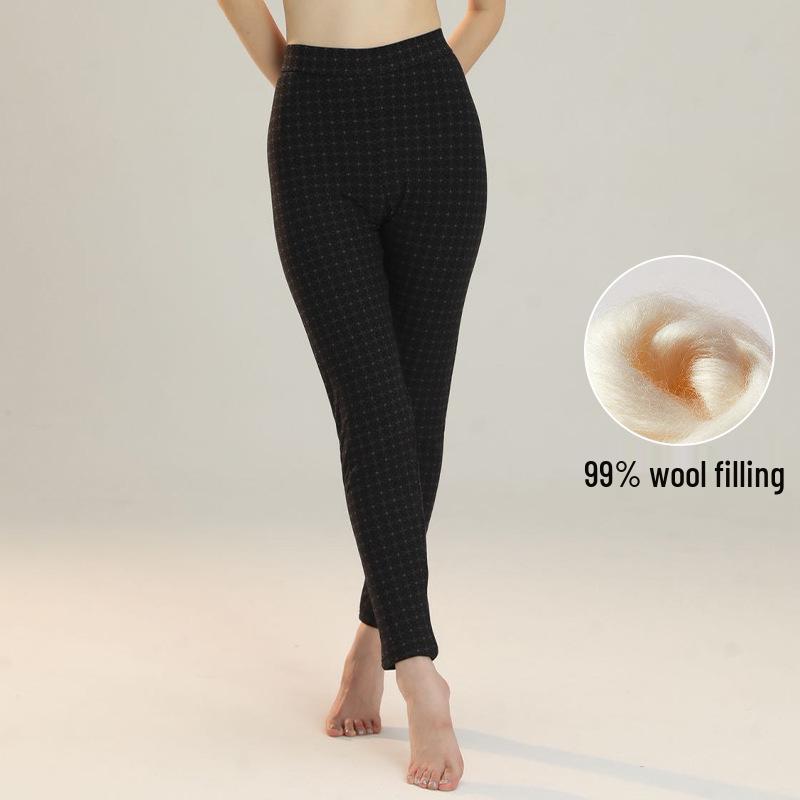 

Женские хлопковые брюки с высокой посадкой и флисовой подкладкой - Облегающие, плотные и теплые для осени и зимы 3XL (130-150 jin)