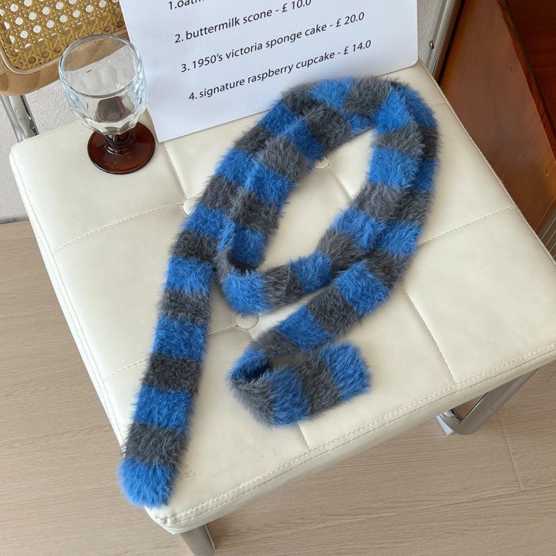 Exquisite Versatile Decorative Scarf Slim Long Striped Plush Scarf Autumn and Winter Commuting