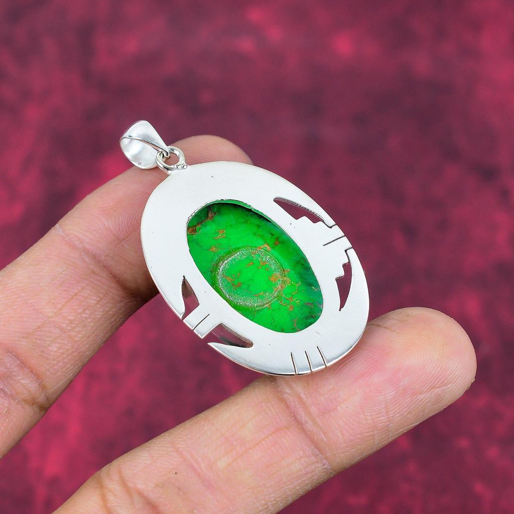 Green Copper Turquoise Pendant, 925 Sterling Silver Pendant Gemstone Jewelry, Handmade Pendant Amazing Jewelry, Gift For Her