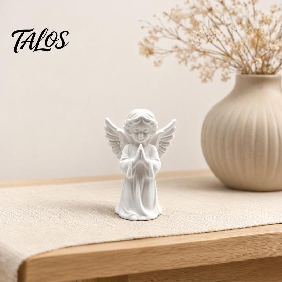 Talos 3D Printed Praying Angel Statue, Elegant Matte White Cherub Figurine with Detailed Wings, Durable Minimalist Ornament for Living Room Decor and