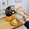 Cat mug with lid Ceramic cup Girls water cup Office coffee Breakfast cup Birthday gift souvenir