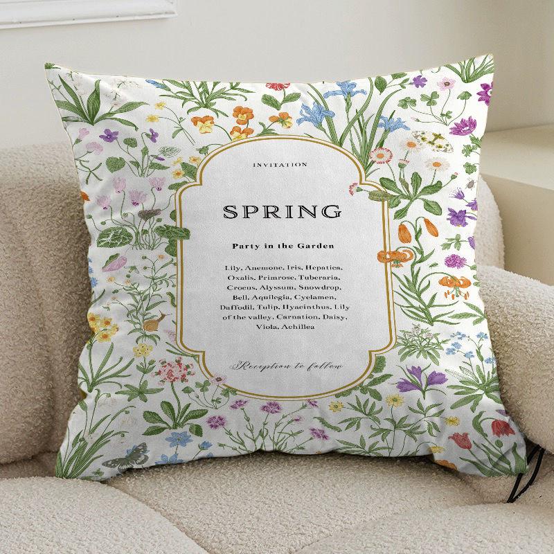 Small Fresh Pastoral Floral Pillow Cover Sofa Living Room Cushion Cover Bedside Square Pillowcase Removable and Washable