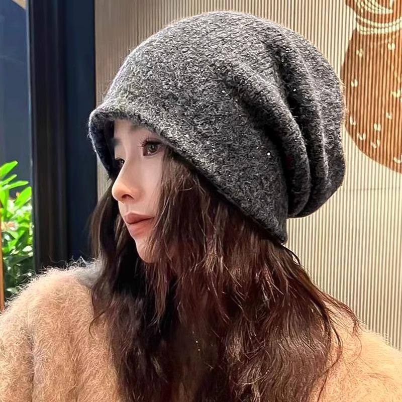Women's Autumn and Winter Hats, Star Wool Knitted Hats, Thermal Bald Hats