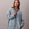 Calvin Klein Vintage Cotton All Over Print Letter Jacquard Denim Long Sleeve Dress Women Dresses 47C786G