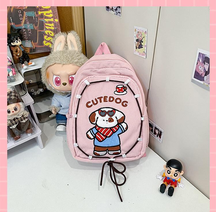 Schoolbag Japanese Cartoon Cute Puppy Backpack Female College Style Small Schoolbag Casual Light Travel Corduroy Backpack