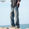 Homlean Men's American Street Wide-Leg Deconstructed Jeans