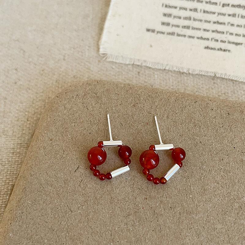 Boucles d'oreilles à clous simples et haut de gamme en agate pour femmes, légères, luxueuses, élégantes, rétro, tendance, pour le travail, polyvalentes