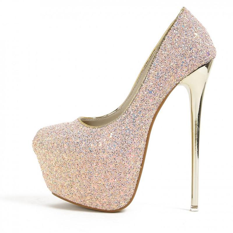 Fashion Sexy Bling Women Heels Elegant Super High Heel 16cm Pumps Fashion Nightclub Pole Dancing Heels Plus Size Platform High Heels