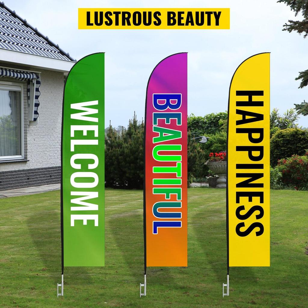 Advertising Flag Pole, 12 X Feather Flag Bundles with Ground Spike, 16 Ft Windless Flag Pole Sets with Ground Mounting Stake, 6pcs Swooper Flag Pole