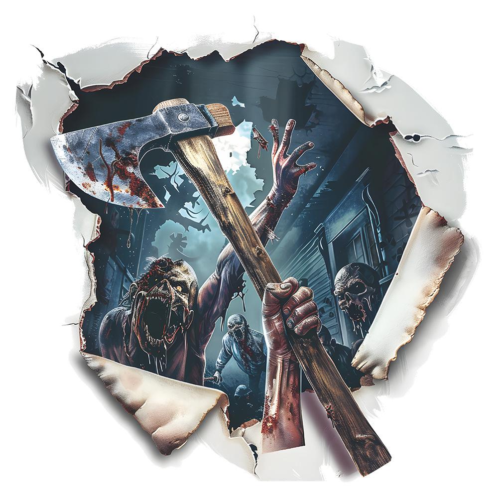Fun-f176 Halloween Broken Wall Zombie Axe Holiday Decoration Bedroom Living Room Landscaping Wall Stickers