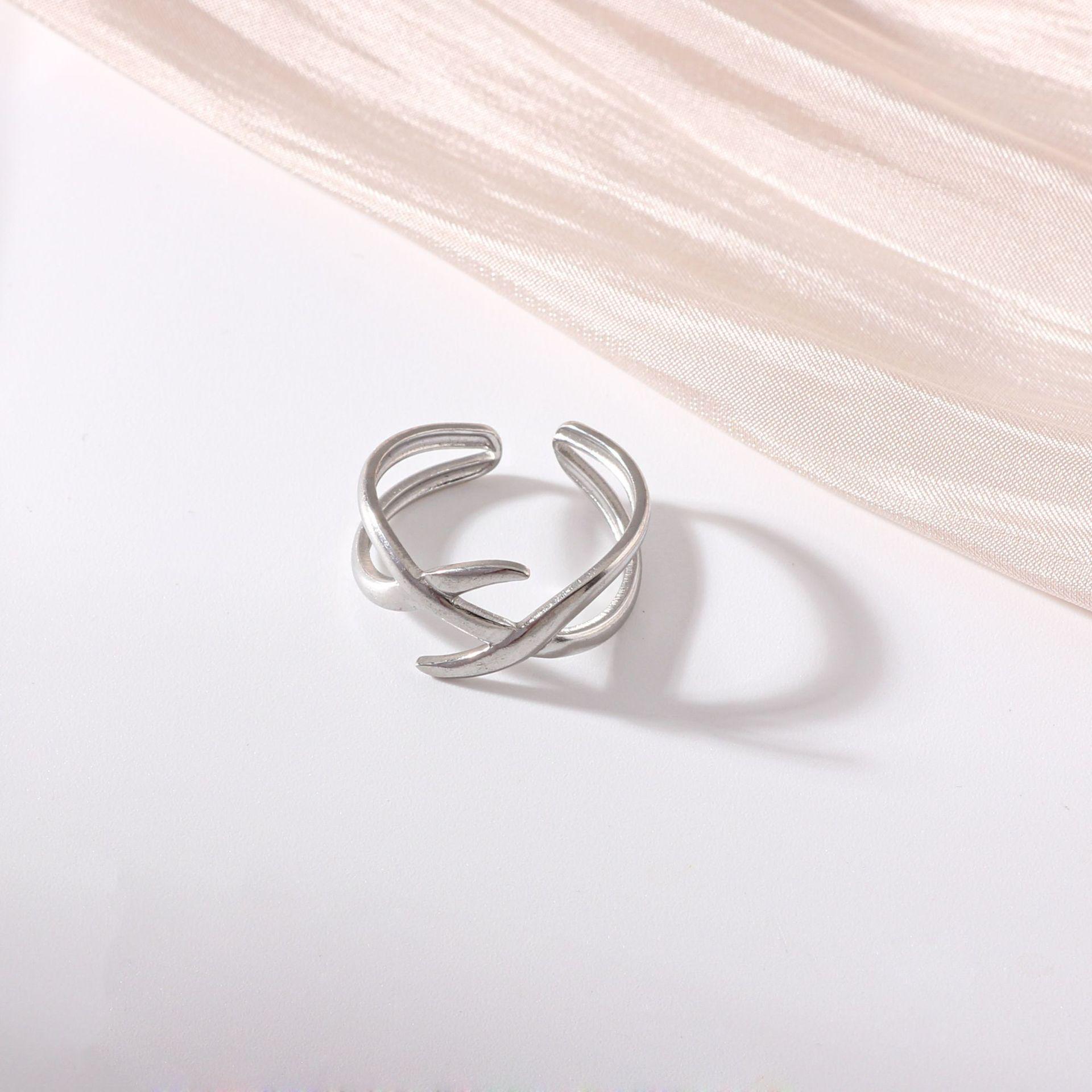 European Titanium Steel Geometric Open Ring – Hip Hop Style with Intersecting Lines