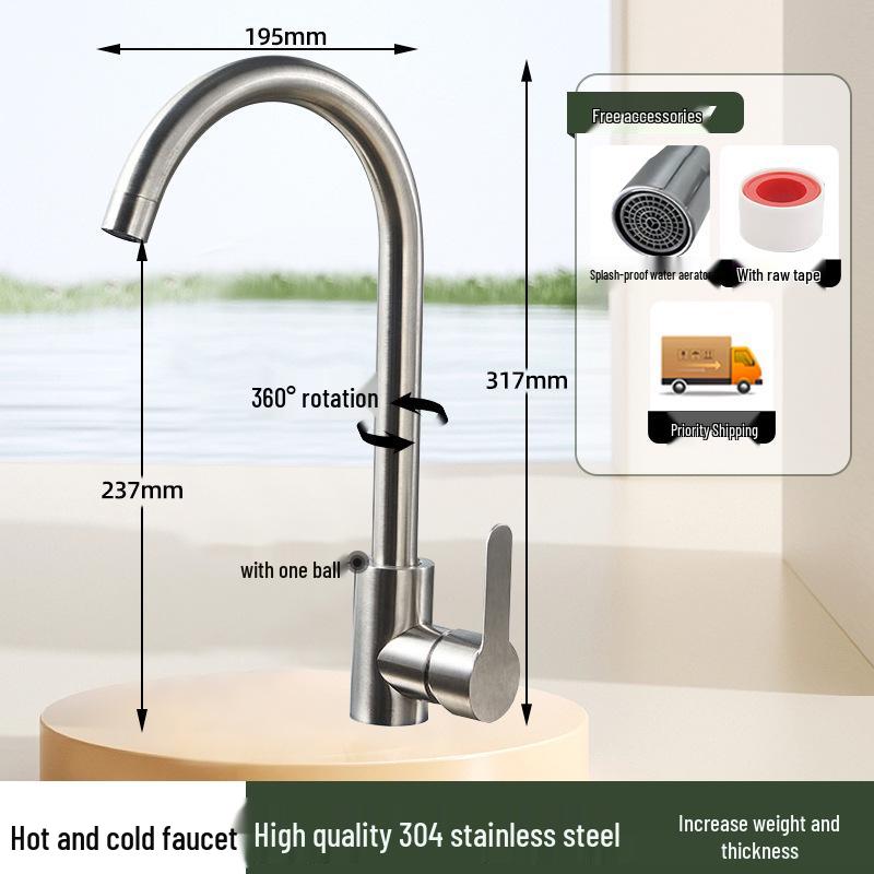 Stainless Steel Anti-Splash Hot & Cold Kitchen Faucet for Vegetable Sink & Washbasin