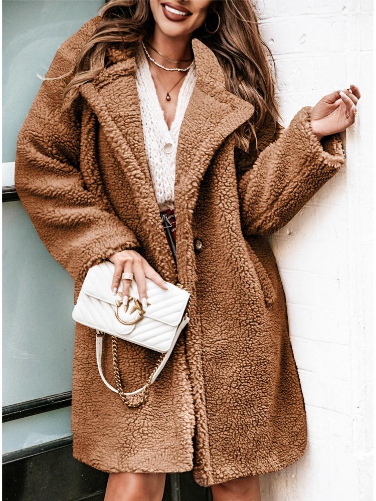 2025 Autumn/Winter Women's Plush Top - Furry Long-Sleeve with Turn-Down Collar