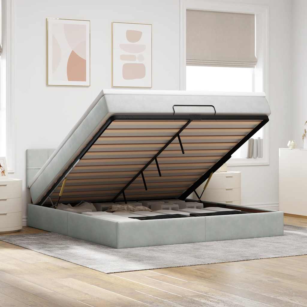 Ottoman Bed with Mattress & LEDs Light Grey 180x200 cm Velvet