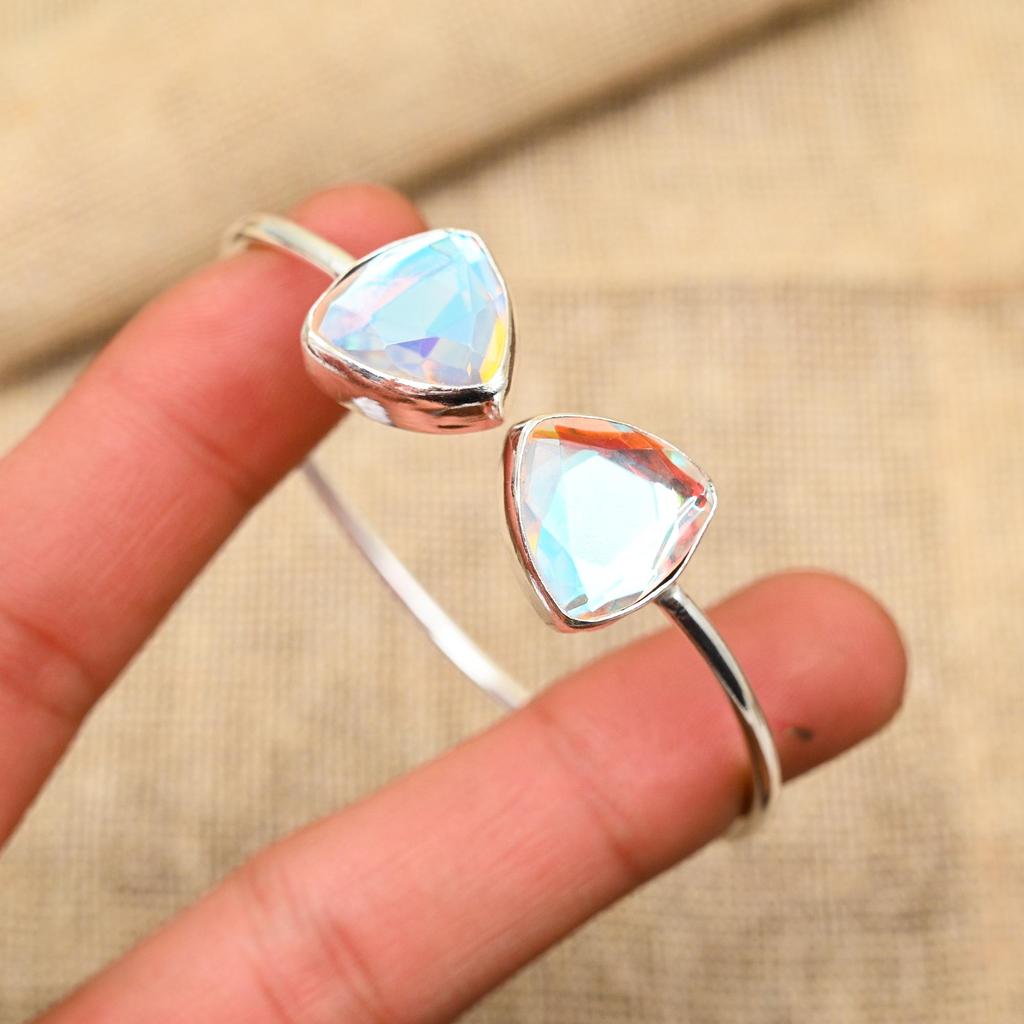 Regenbogen Mystic Topas Edelstein Handgefertigter Armreif aus 925er Sterlingsilber für Sie