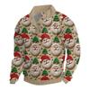 Men's Christmas Cotton Pullover Long Sleeve Outdoor Shirt Vintage Corduroy Button Stand Collar Shirt Casual Sweatshirt Christmas Print Top