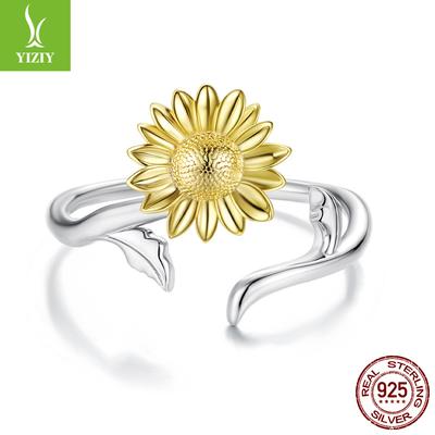 Goldene Sonnenblume Offener Ring Exquisiter S925 Sterlingsilber Sonnenblumen Glücksring Schmuck