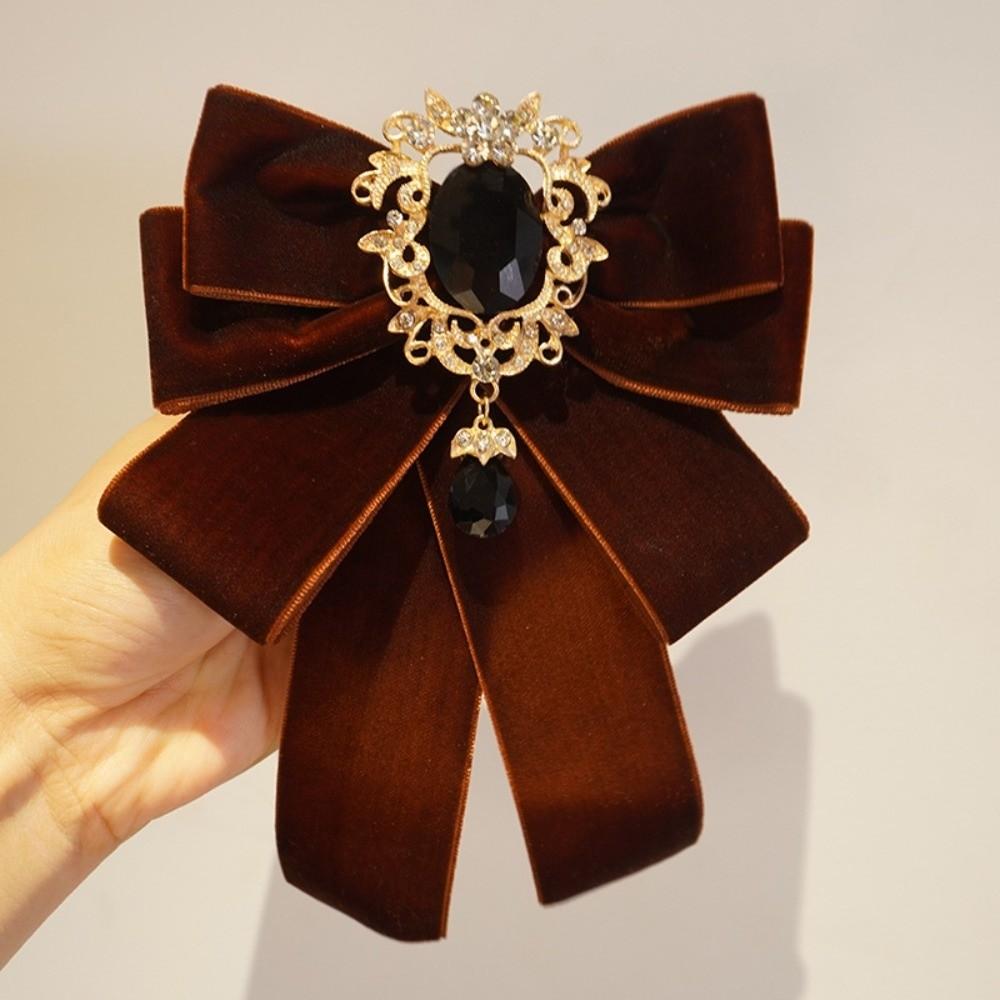 Retro Polyester Bowtie velvet Adjustable Collar Flower Diamond Collar Pins Women