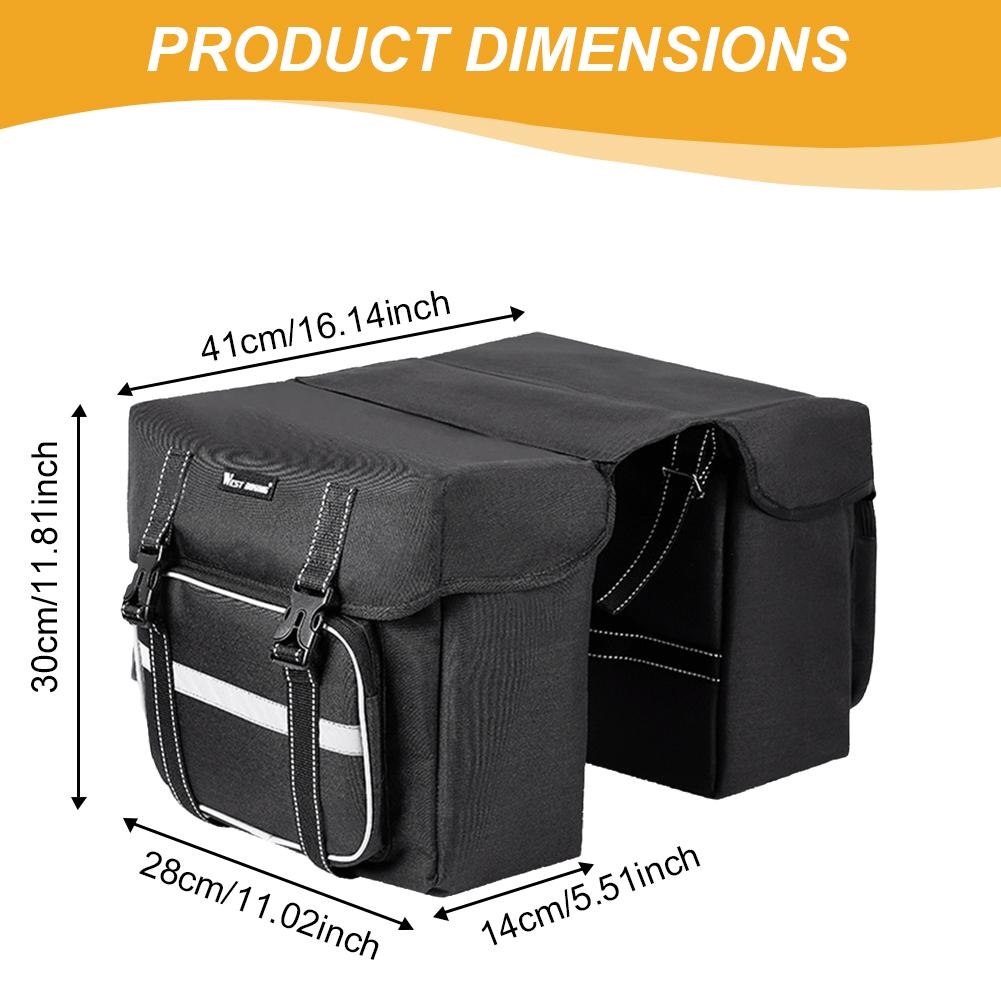 Bike Rear Rack Double Pannier Bag W/ Reflective Trim Waterproof Panniers Bike Bag for Commute Road and Mountain Cycling Travel