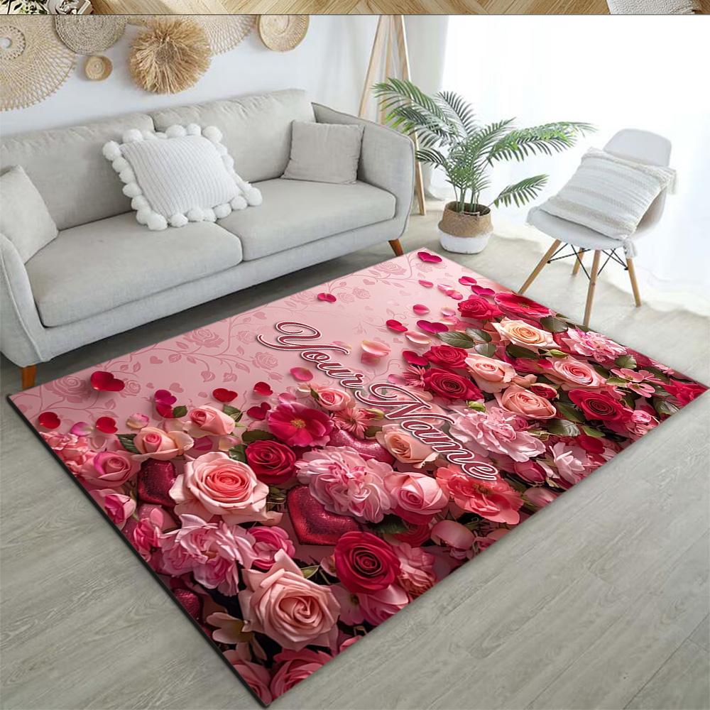 Rose Customize Text Floor Mat Design for Study room Balcony Entryway Hallway Anti-slip Rug Anime Office Decor Perfect Birthday/Christmas Gift Idea