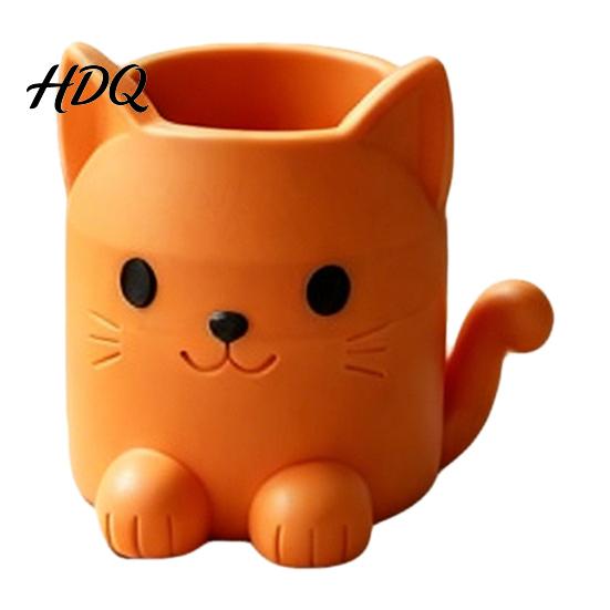 Odorless Pen Container Holder Cartoon Cat Shape Desk Organizer Smooth Surface Decorative