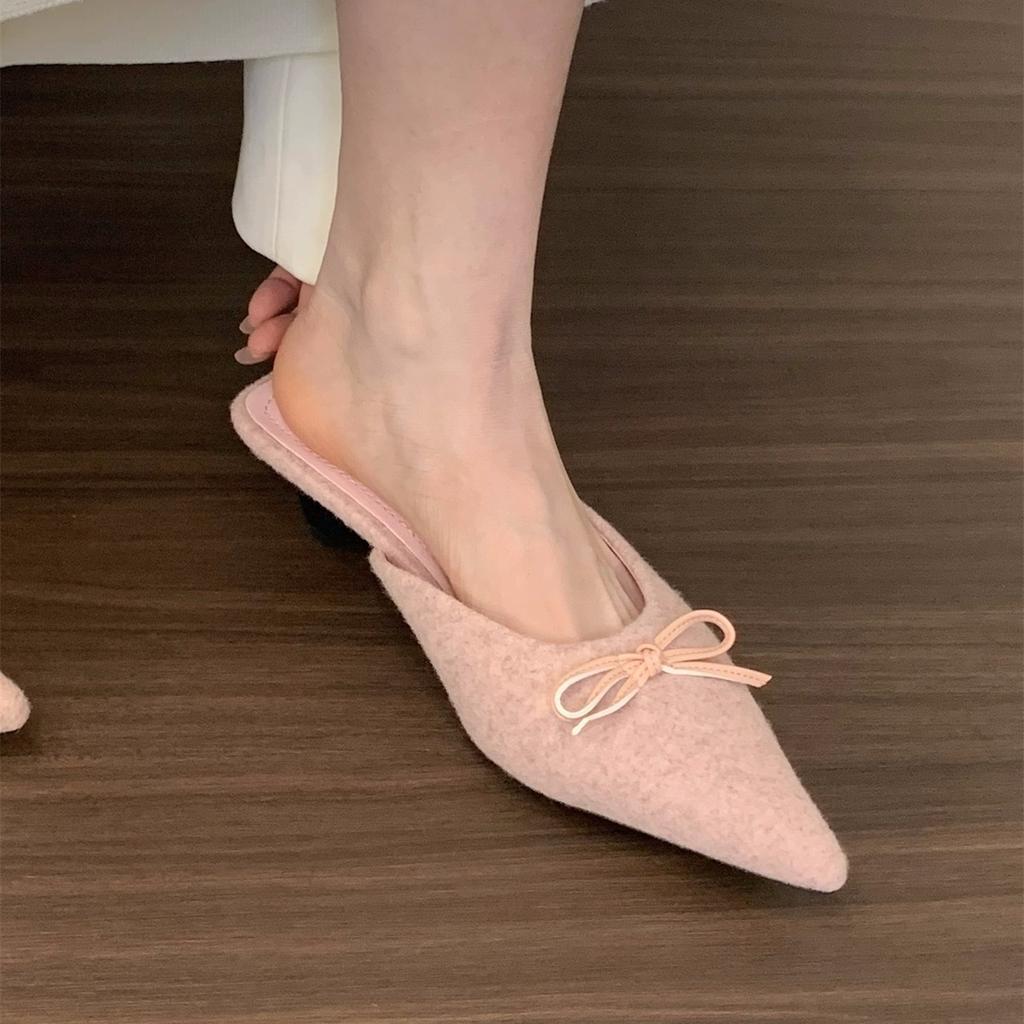 French temperament suede bag head half slippers fairy shoes wear 2025 new spring and summer pointed half tray single shoes