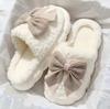 Winter Warm Fur Slippers for Women Cute Bow House Soft Shoes Comfort Flat Heel Home Indoor Bedroom Plush Slippers