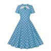 Women's Round Neck Bow Tie Polka Dot Short Sleeve Retro Swing Dress
