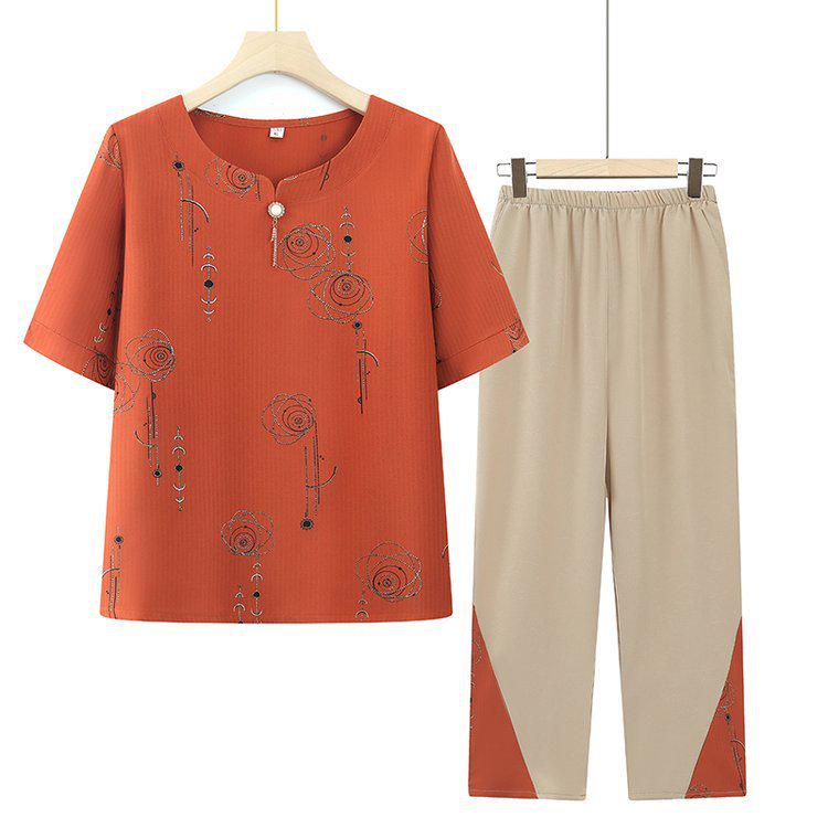 

Summer Outfit Set for Seniors: Grandma s Two-Piece for Moms & Dads 6XL (160-170 lbs) оранжевый