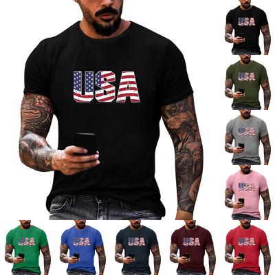 Men's Loose Fit Short Sleeve T Shirt Casual Summer Daily Top with Flag Print USA Letters Suitable for Father's Day and Independence Day