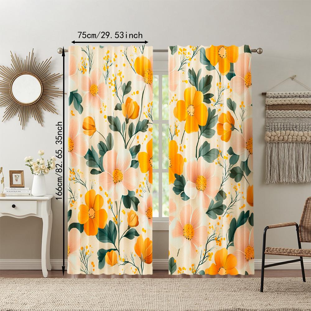 Set Of 2 Versatile Polyester Transparent Curtains Home Decoration Vibrant Yellow Watercolor Floral Use Bedrooms Curtain Perfect For Bedroom Decor