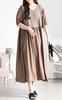 Gold Japan Plus Size Perfect for and Size Beige Fem-586 Women's Dress, Long, V-Neck, Docking, 5/8 Sleeves, Flared, Summer, Autumn, Spring, LL,