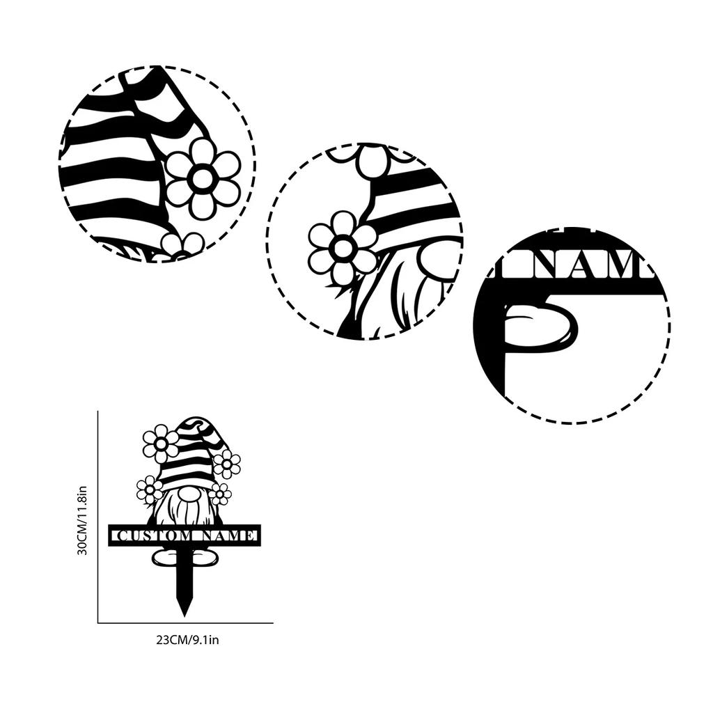 Metal Garden Gnome Sign, Personalized Family Name Yard Stake, Outdoor Home Decor