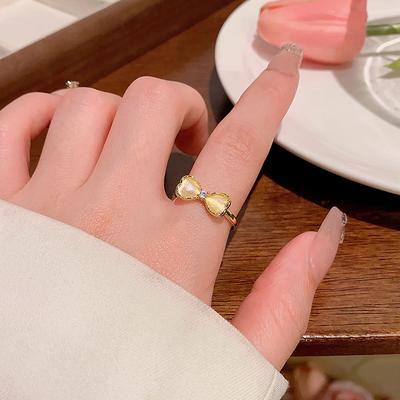 Korean Light Luxury Opal Bow Ring Women's Ring Ring Simple Hand Jewelry
