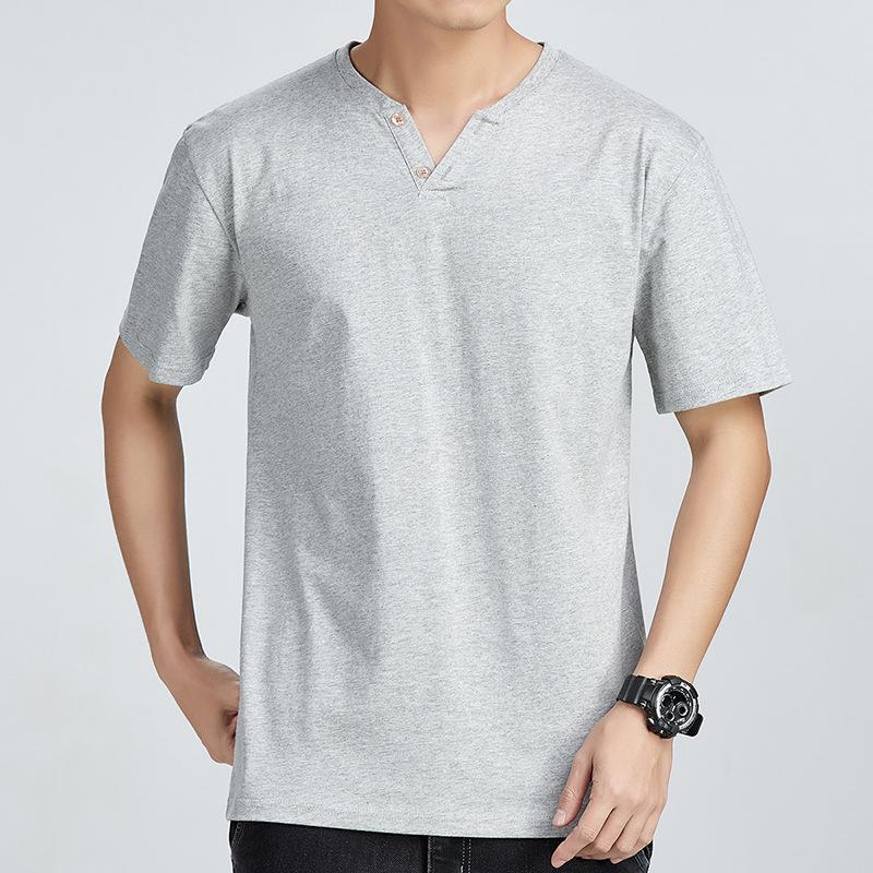 Men's Solid Color V-Neck Short Sleeve Summer T-Shirt