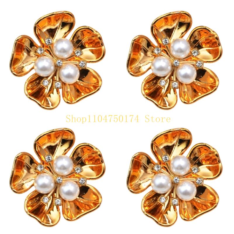 4Pcs Rhinestones Pearls Button Clips Decorative Cufflinks Cover For Dress Shirt Top Sale