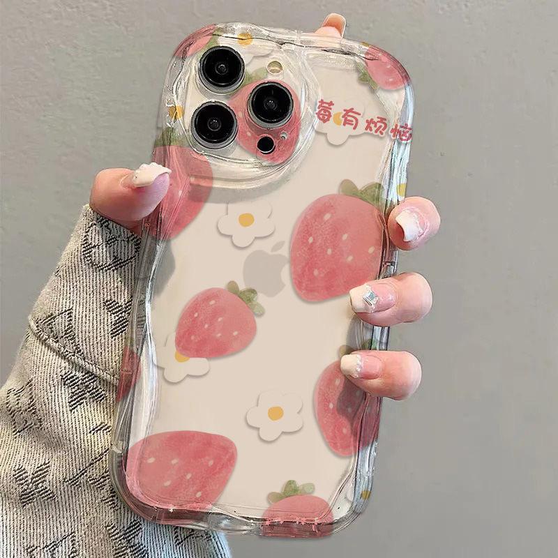 Pink Strawberry Flower for Apple 16 Mobile Phone Case 13promax Cream 12/11 Silicone X Anti-fall 15plus