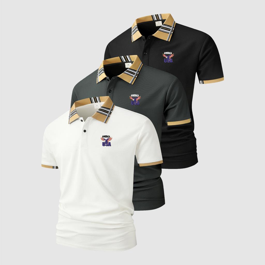 Herren Basic Vielseitiges 3-teiliges Set – Kurzarm-Poloshirt mit kariertem Kragen und zweiknöpfiger Knopfleiste – Leicht, Feuchtigkeitsableitend, Lässige Arbeitskleidung