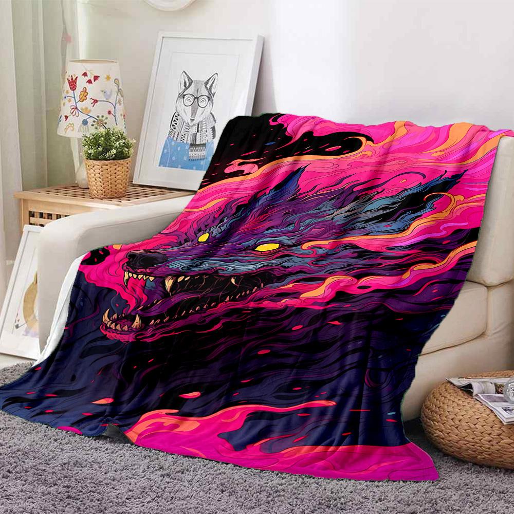 1pc Wolf Flames Blanket, Lightweight Flannel Throw Blanket For Sofa, Bed, Travel, Camping, Living Room, Office, Couch, Chair, And Bed