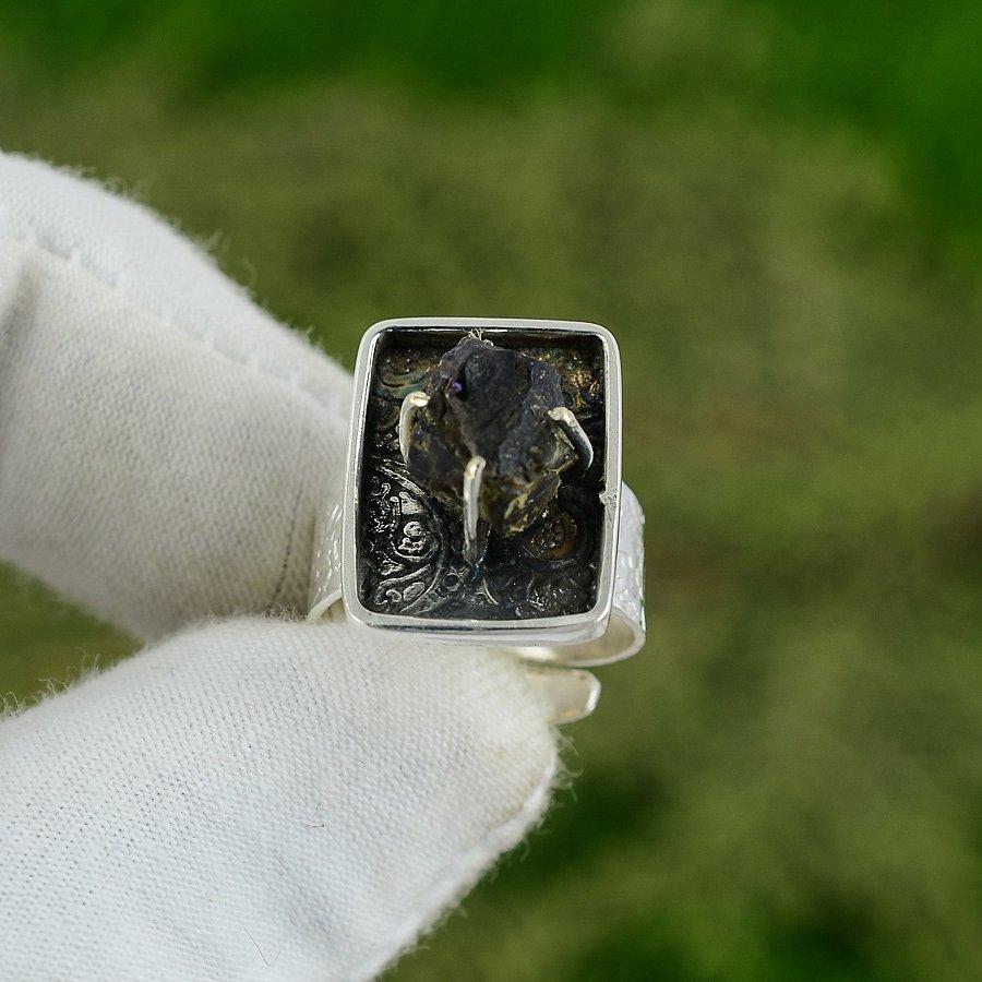Gift For Her Natural Amethyst Rough Multi Stone Adjustable Ring 925 Silver