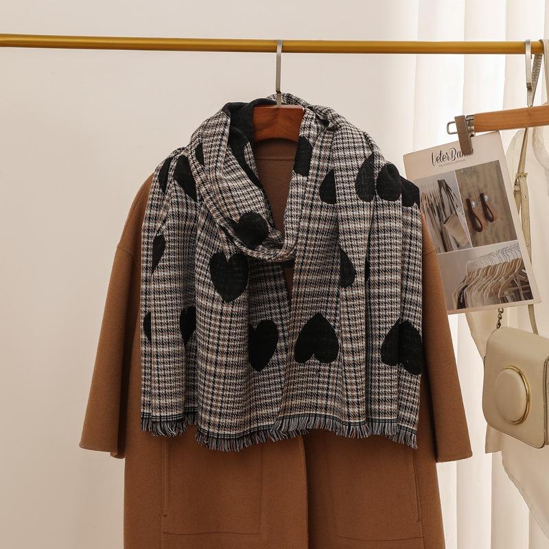 

Autumn and winter new imitation cashmere love jacquard scarf women s high sense versatile fringed scarf warm thick shawl 190cm