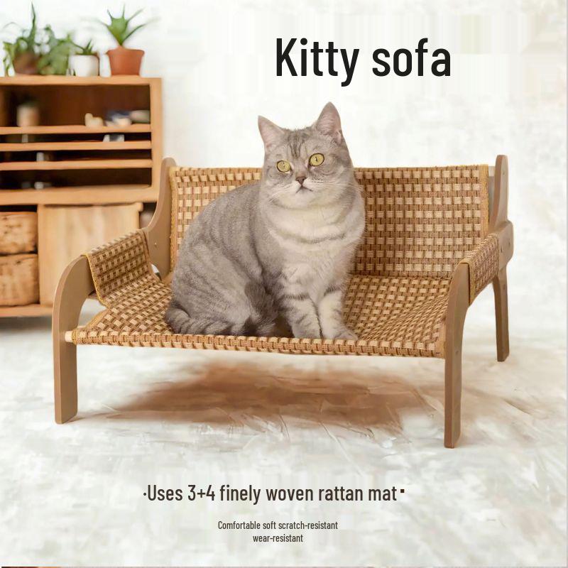 Pet Rattan Recliner: Cozy Cat Nest & Bed, Washable & All-Season Small Furniture